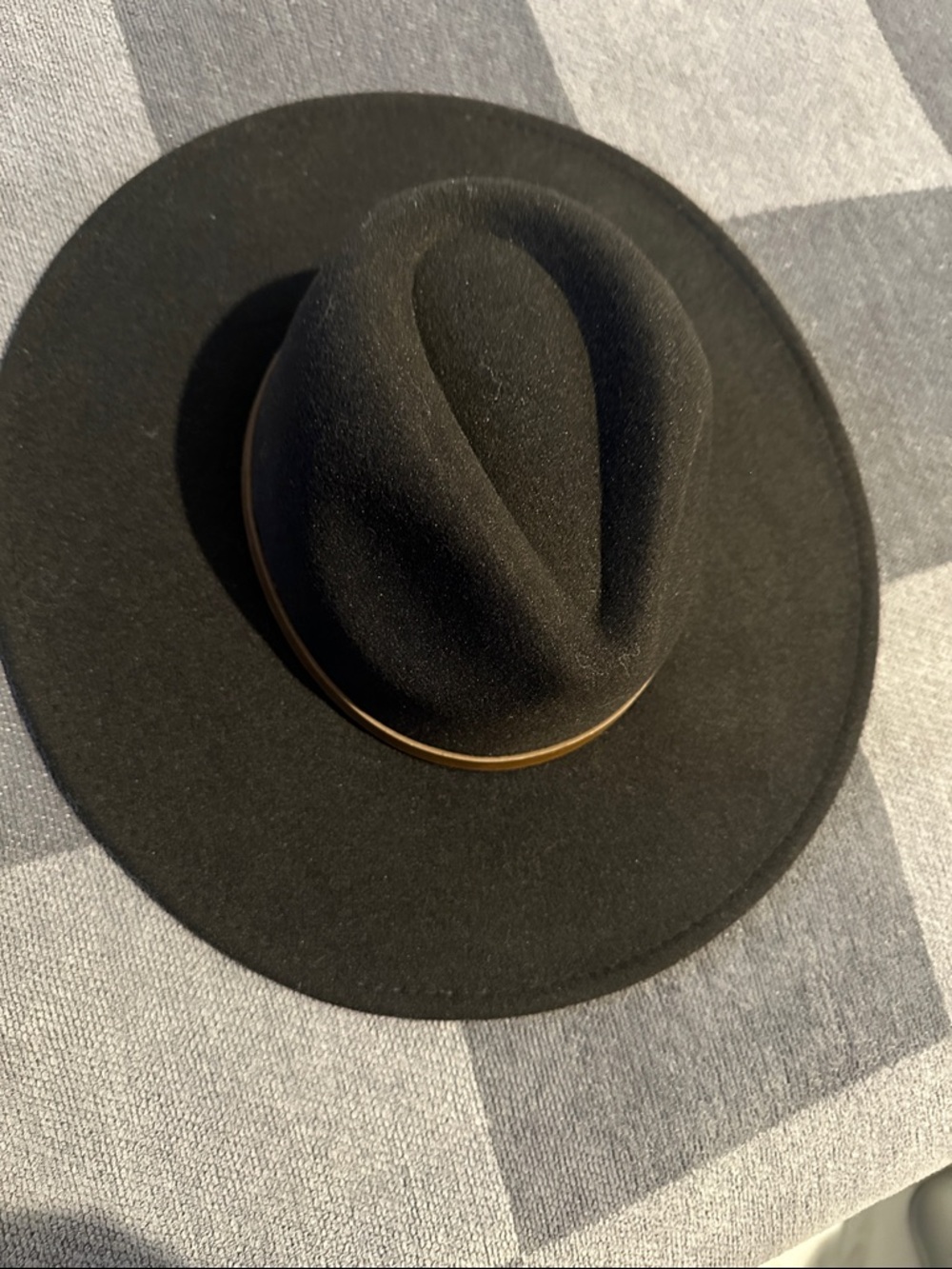 Ladies Black Wide-Brim Polyester S/M 56 cm Fedora with Brown Band